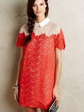 Anthropologie Paul & Joe Sisters Lillian Lace Orange Cream Shift Dress XS